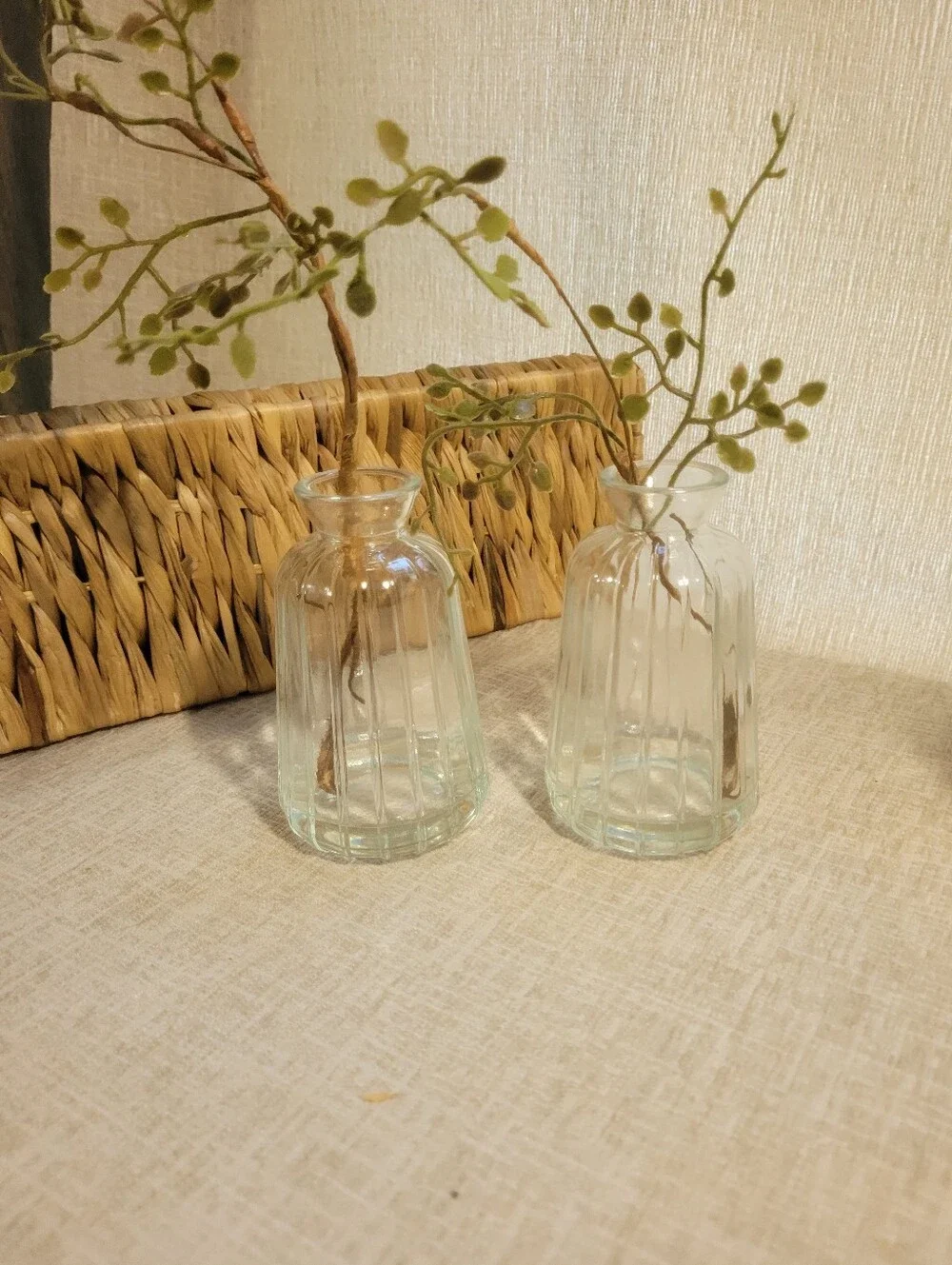 Vintage Clear Ribbed Glass Bud Vases -set Of 2 Bohemian Glass Fluted Vase